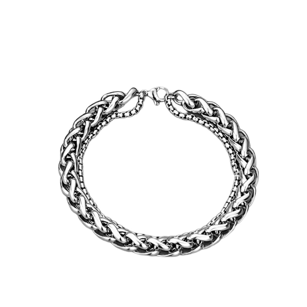 Silver Double Chain Hip Hop Unisex Bracelet